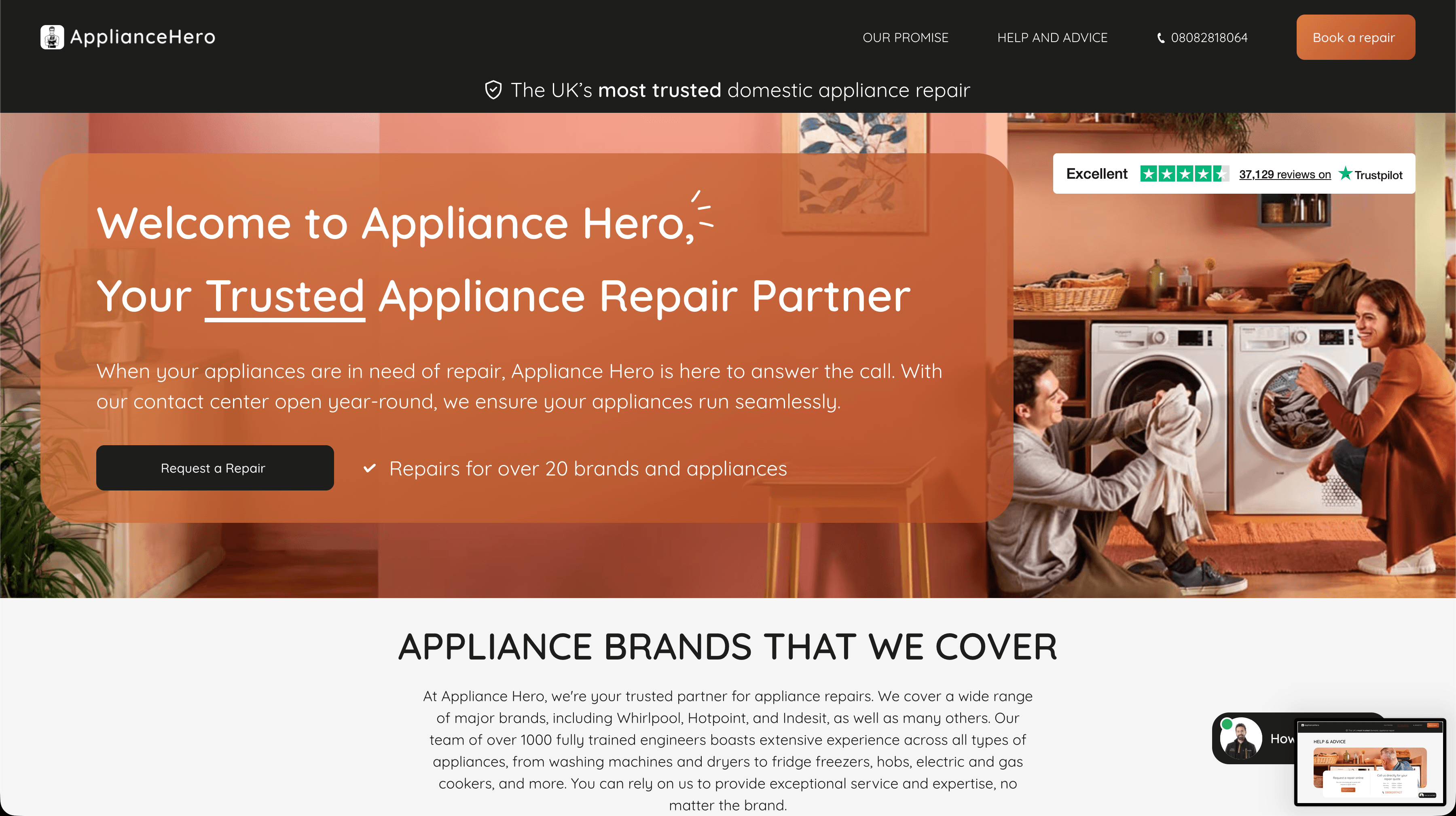 Appliance Hero — homepage layout