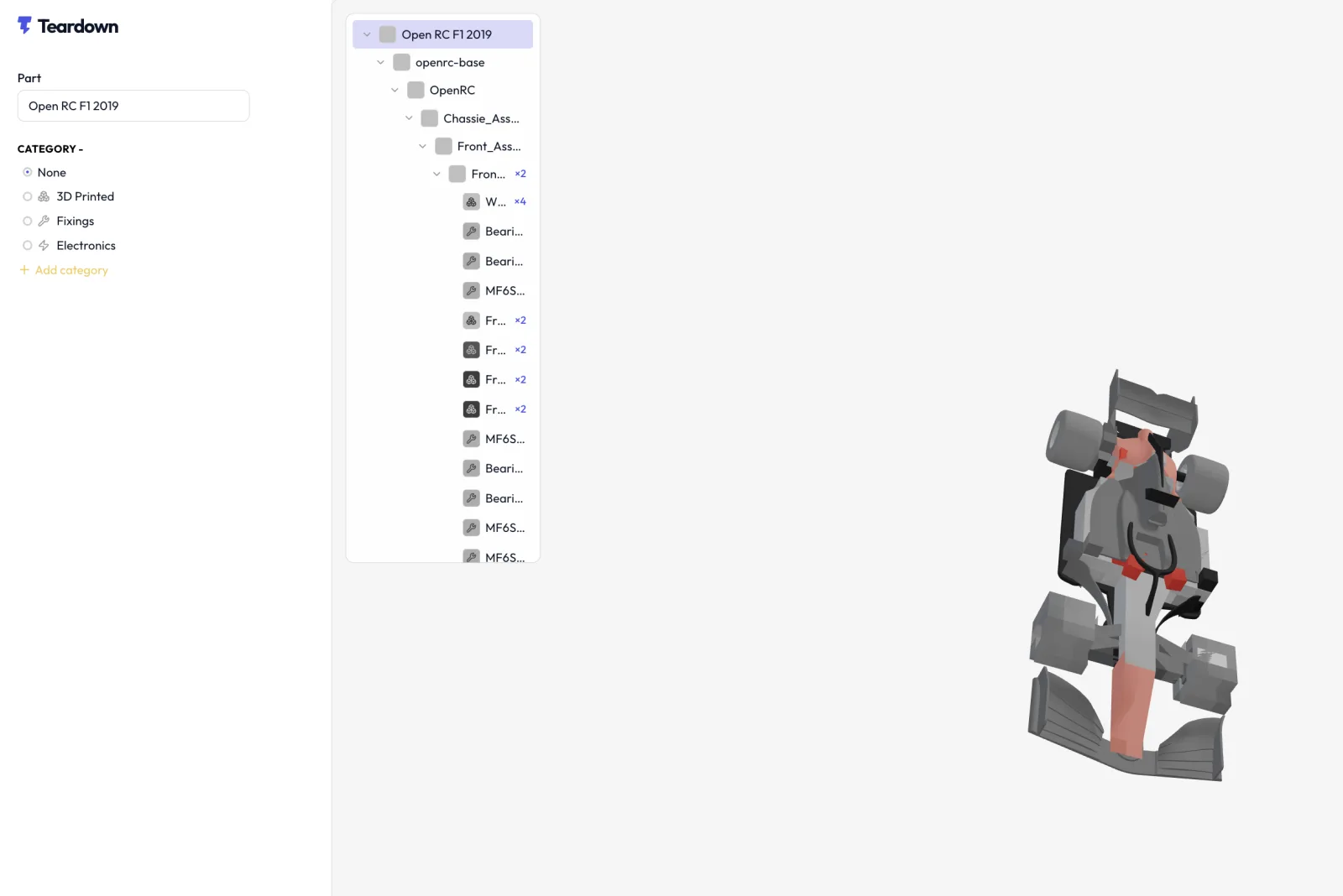 TEARDOWN — part tree and 3D viewport